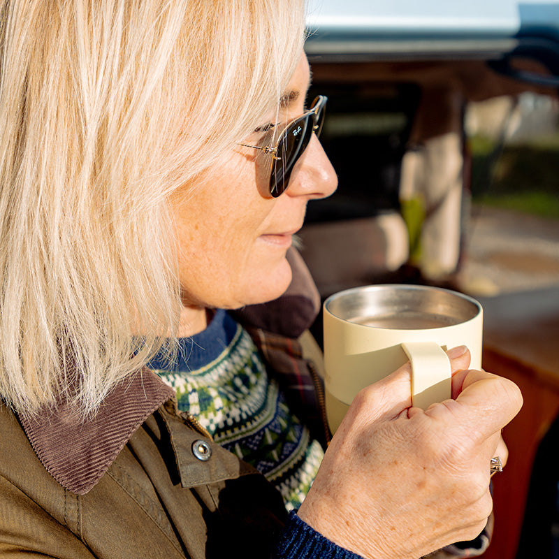 12oz-rise-mug-b6 12oz_rise_coffee_mug_wax_yellow_woman_drink_closeup_square.jpg